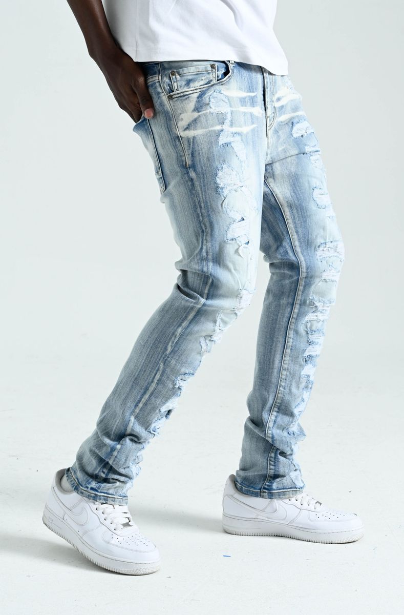 Spark Multi Ripped & Repair Slim Fit Jeans — Ice Blue — additional detail