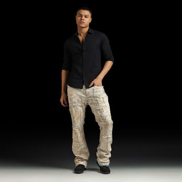Waimea distressed flare fit jeans in Blue Khaki Wash