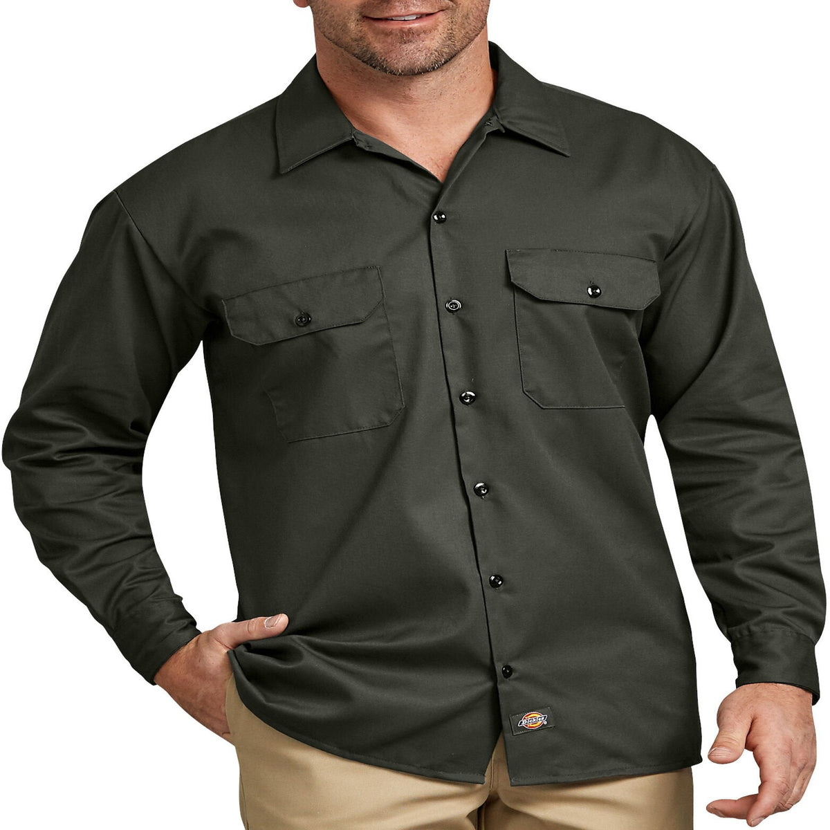 Dickies 574 Original Long Sleeve Work Shirt — Olive Green