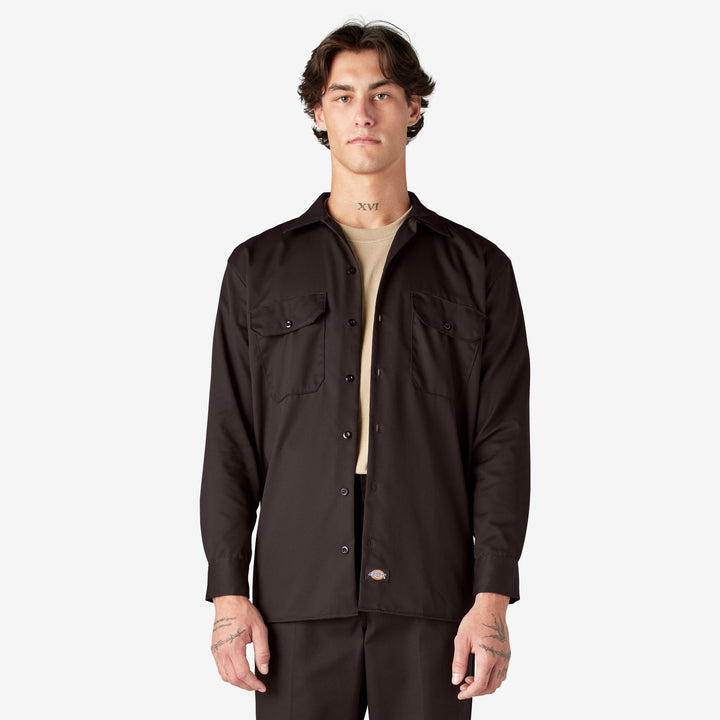 Dickies 574 Original Long Sleeve Work Shirt — Dark Brown