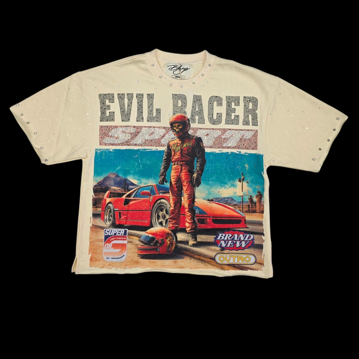 BKYS Evil Racer French Terry Cropped Tee — Off White — front