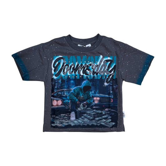 BKYS Kids' Doomsday French Terry Cropped Tee — Grey — front