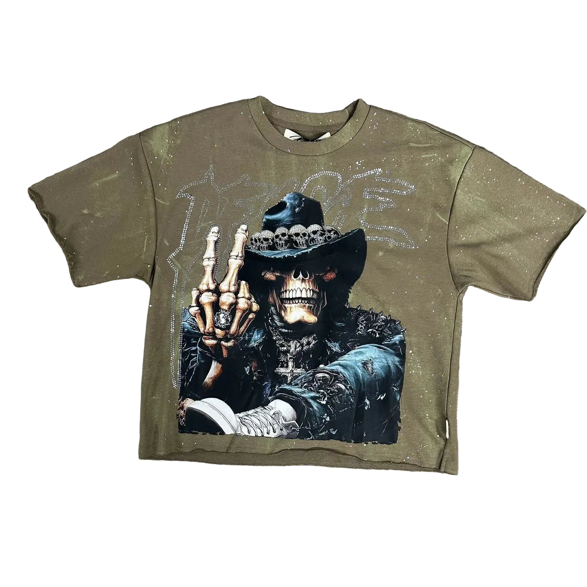 BKYS Peace cropped French terry tee in Vintage Khaki — front
