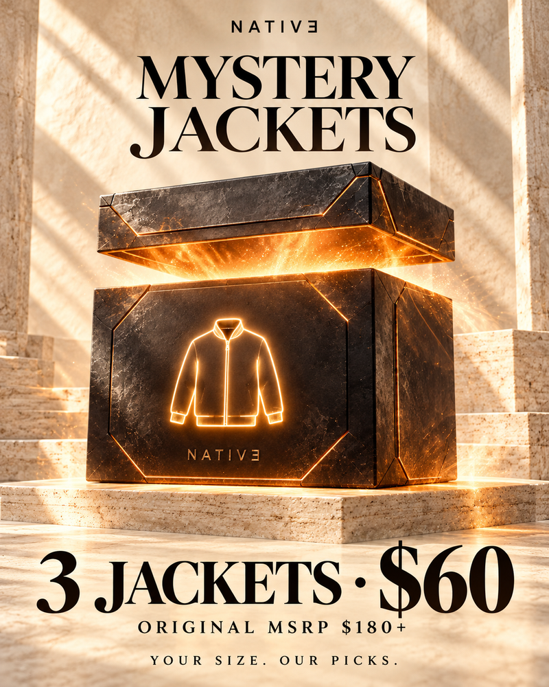 Native jackets 3 offer — glowing reveal box illustration; actual packaging and surprise items vary.