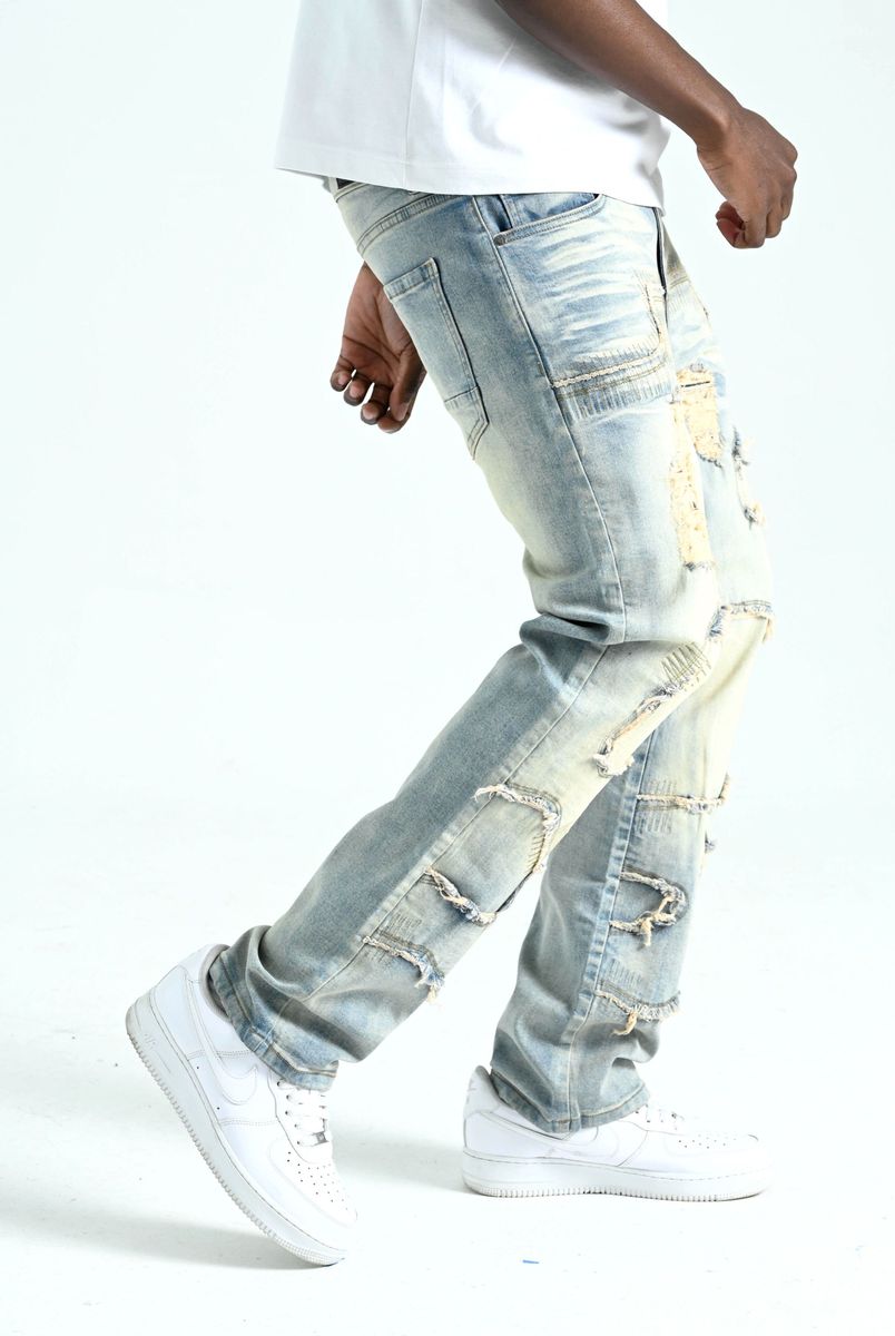 Spark Frayed Edge Zigzag Slim Straight Jeans — Tint — additional detail