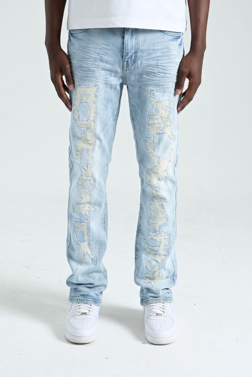 Spark Zigzag Stitch Slim Straight Jeans — Ice Blue — featured view