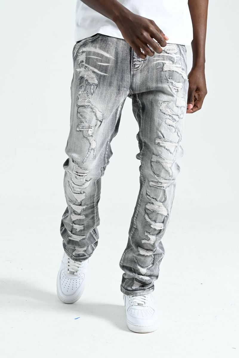 Spark Multi Ripped & Repair Slim Fit Jeans — Gray — alternate view