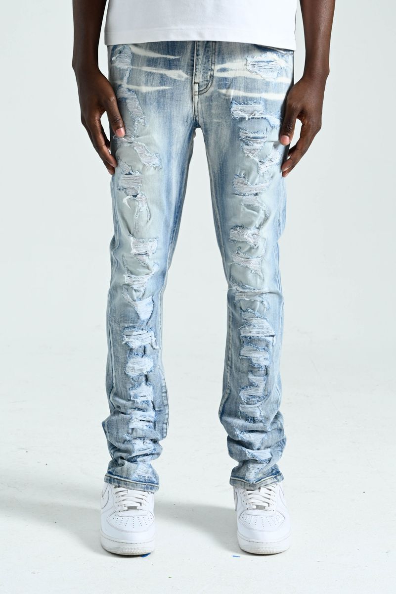Spark Multi Ripped & Repair Slim Fit Jeans — Ice Blue — featured view