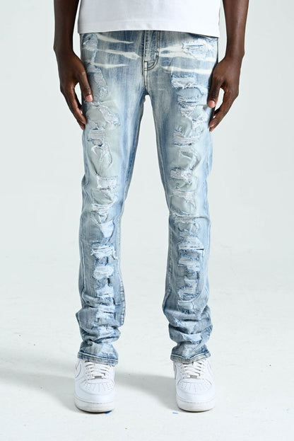 Spark Multi Ripped & Repair Slim Fit Jeans — Ice Blue — featured view