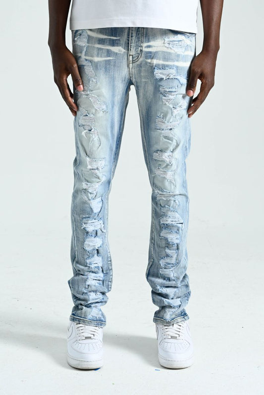 Spark Multi Ripped & Repair Slim Fit Jeans — Ice Blue — featured view