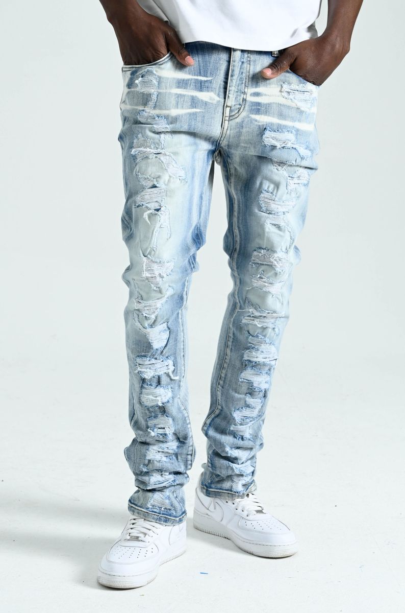Spark Multi Ripped & Repair Slim Fit Jeans — Ice Blue — alternate view