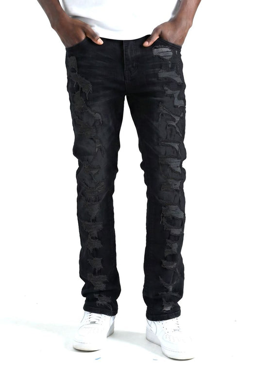 Spark Multi Ripped & Repair Slim Fit Jeans — Jet Black — featured view