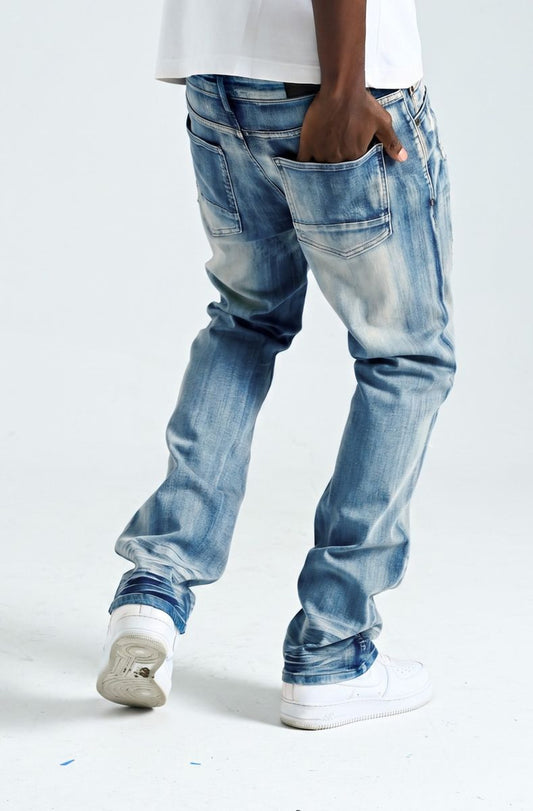 Spark Ripped & Repair Slim Straight Jeans — Medium Sandblast — alternate view