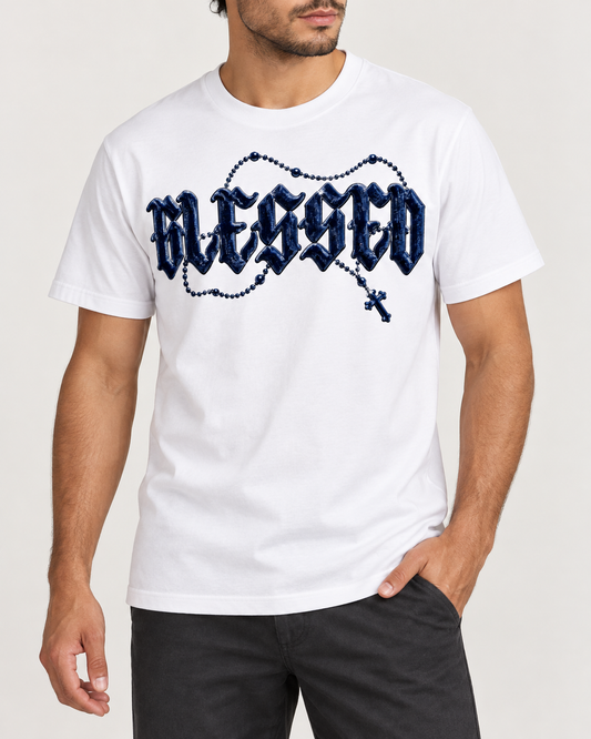 Blessed Rosary — White/Navy