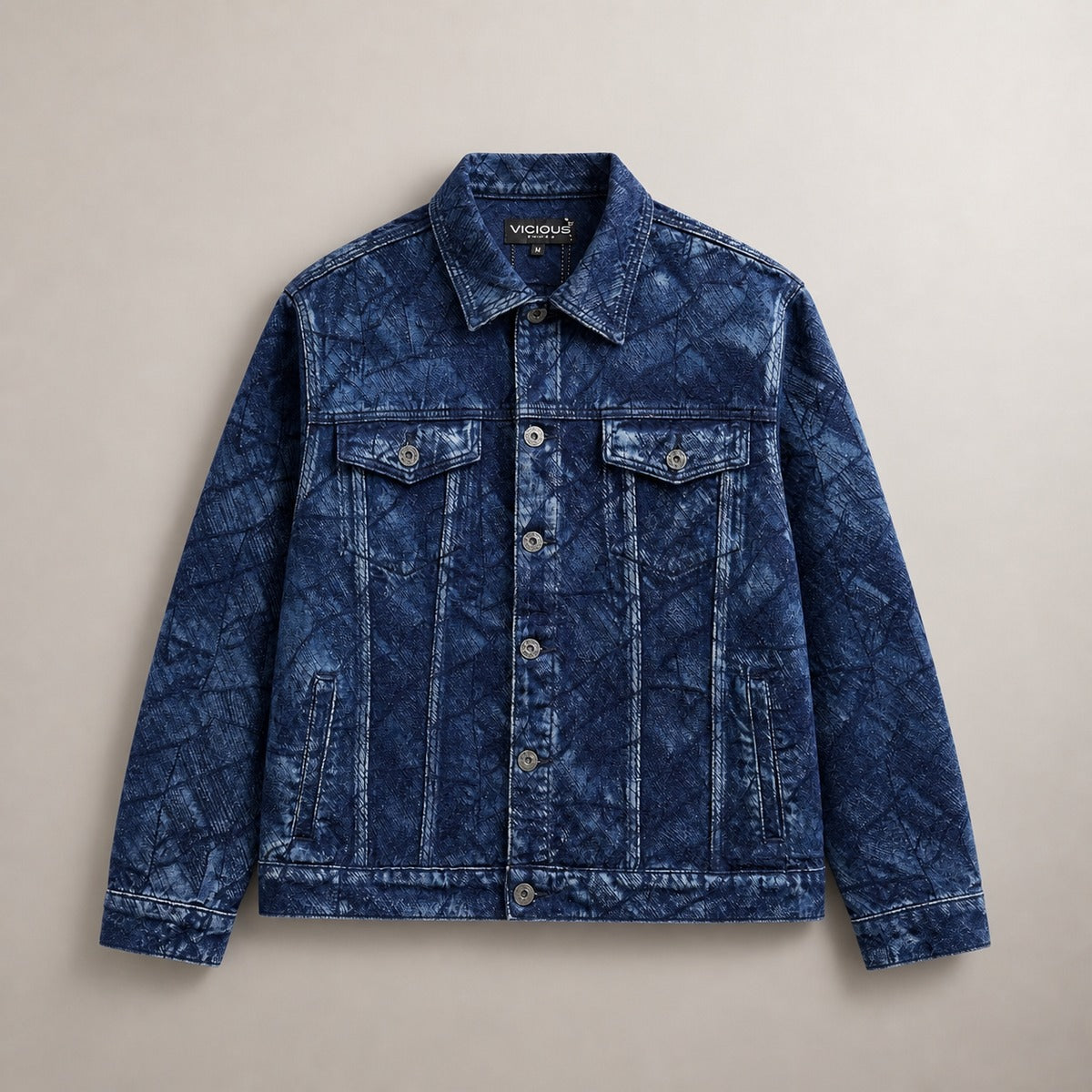 Vicious blue abstract denim jacket — alternate front