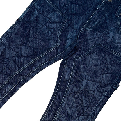 Vicious blue abstract denim jeans — pattern and pocket detail