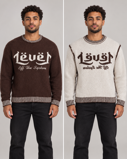 Rich Gang Afterhours Switch — Cocoa / Ivory — styled views of both wearable sides of one sweater