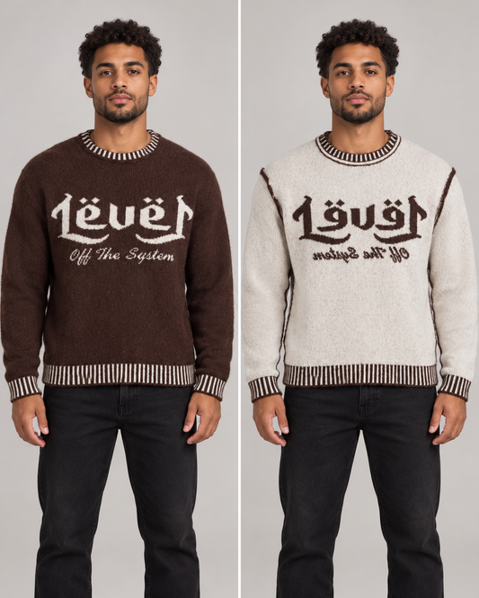 Rich Gang Afterhours Switch — Cocoa / Ivory — styled views of both wearable sides of one sweater