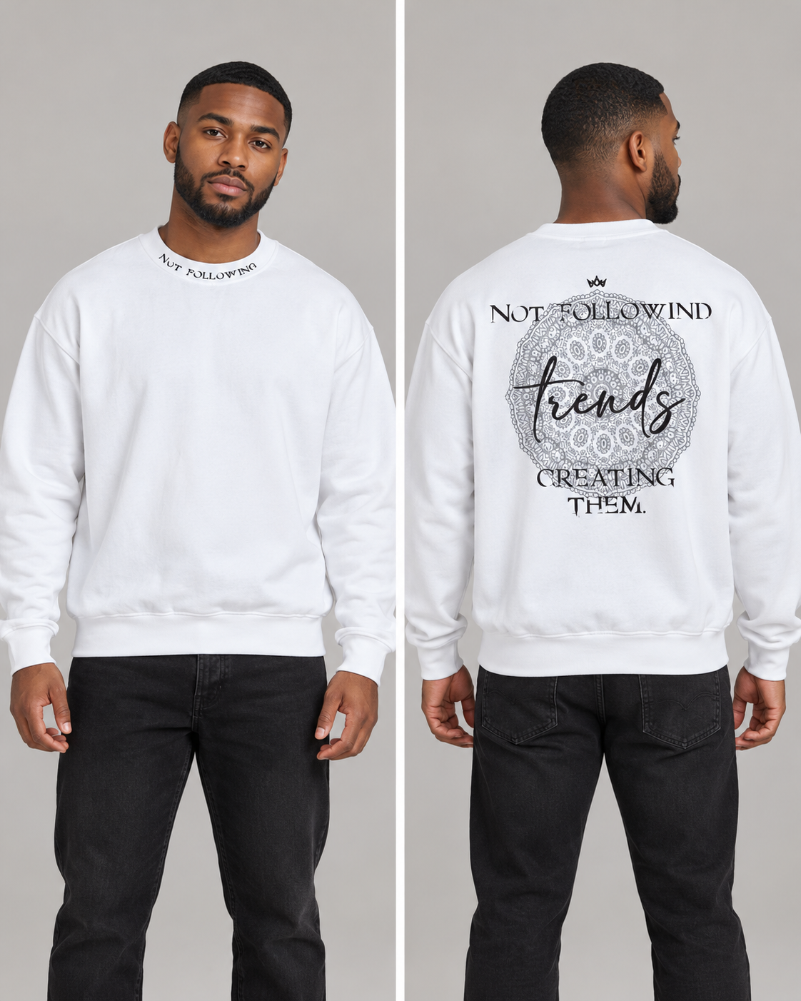 Rich Gang Crown Theory — White — styled front and back model views