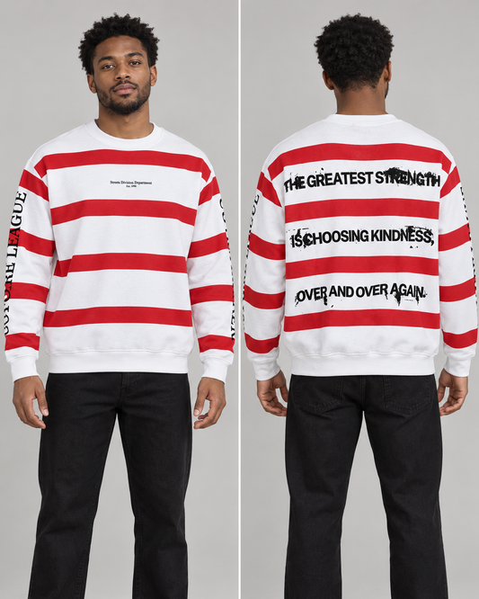 Rich Gang Kindness Circuit — Red / White — styled front and back model views