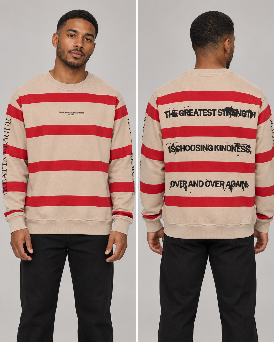 Rich Gang Vintage Signal — Sand / Red — styled front and back model views