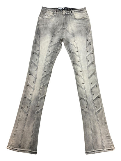 Waimea studded stacked jeans in Antique Grey, flat view