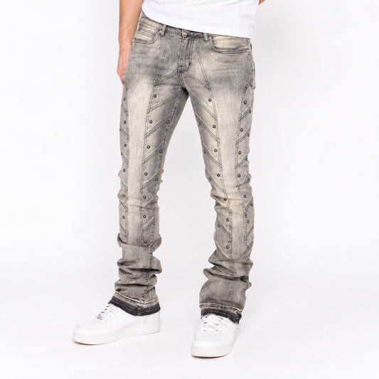 Waimea studded stacked jeans in Antique Grey, model view