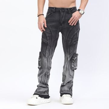 Waimea paneled cargo jeans in Black Wash