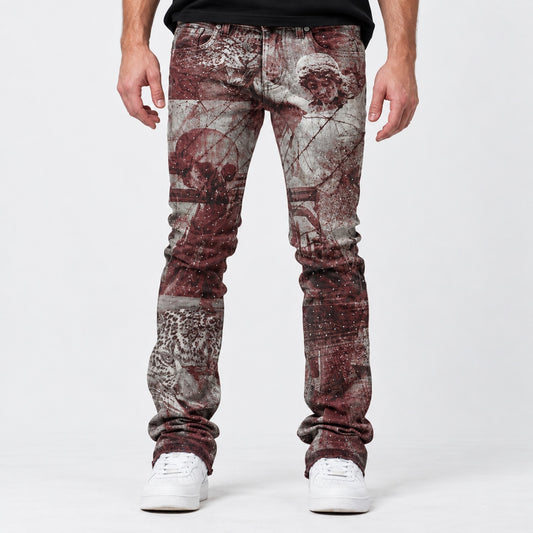 Waimea printed stacked jeans in Grey Sand Wash